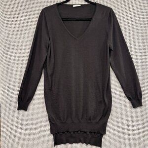 Maison Cashmere Italy Cashmere Silk Blend XL Vneck Sweater Tunic Black Lagenlook